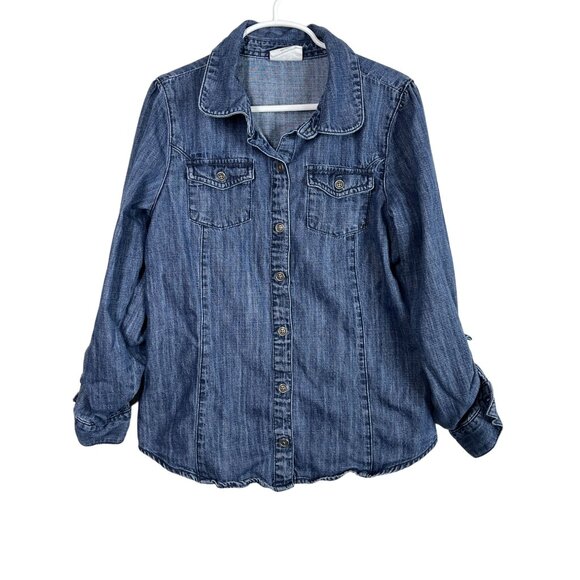 Crazy 8 Girls Blue Denim Shirt Size L 10/12 Button Down Long Sleeve Top - Picture 1 of 11